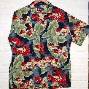 Chaps men's casual tropical print Hawaiian luau beach short sleeve shirt XL